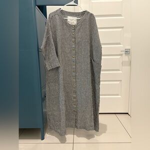 NotPerfectLinen RENNES Dress Long Sleeves Small Gingham Heavy Linen w belt